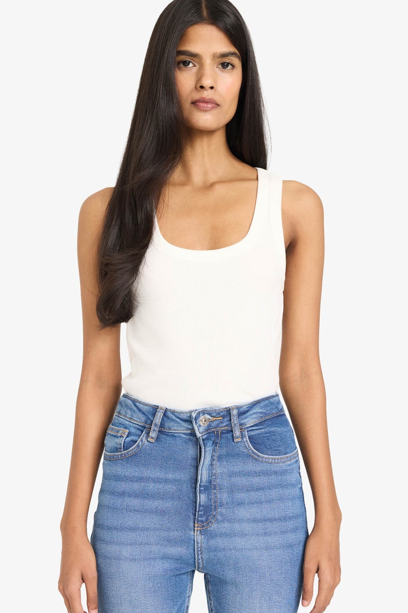 DeFacto White Woman Slim Fit Camisole U Collar Tank Top Casual - Image 1